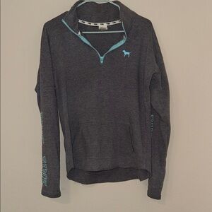 PINK Victoria's Secret Grey and Mint Blue Quarter-Zip Sweater